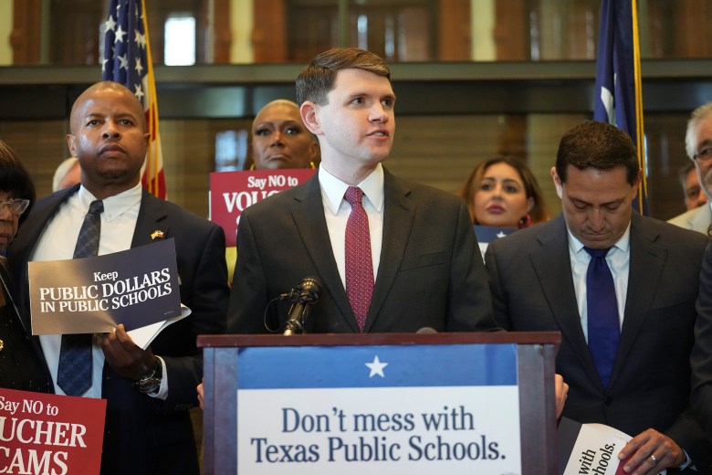 Talarico speaks at a House Democratic press conference opposing private school vouchers on Oct. 9, 2023 in Austin, prior to the start of the 3rd special session of the 88th Legislature. A voucher bill was eventually approved during the 2025 legislative session.