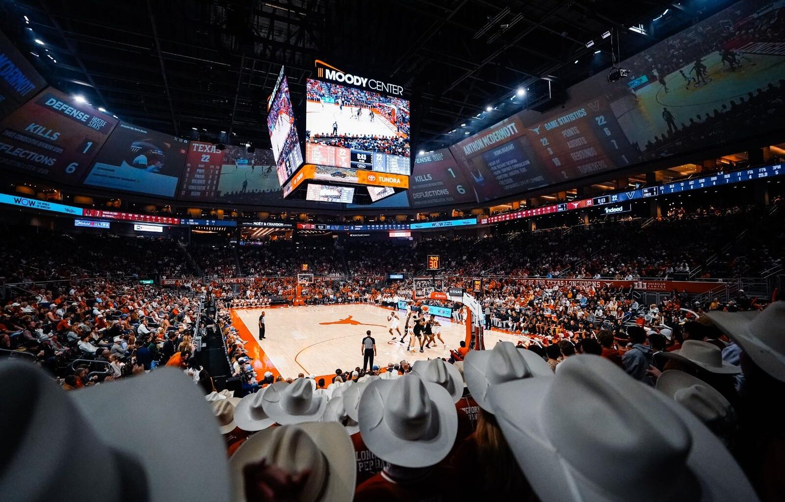 tipoff vs Texas A&M from behind basket