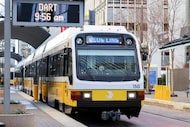 A DART train makes it way to Akard station, on Wednesday, Jan. 14, 2026 in Dallas. 