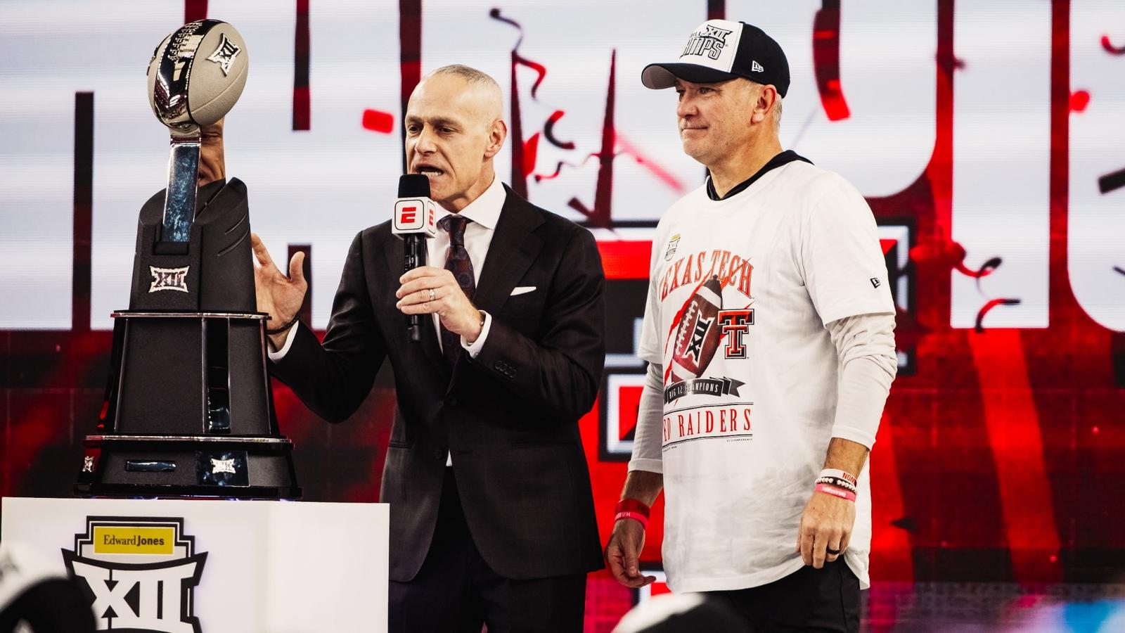 Texas Tech right tackle Jacob Ponton stands in his stance prior to an offensive snap during the Red Raiders' victory at the Big 12 Championship over BYU.
