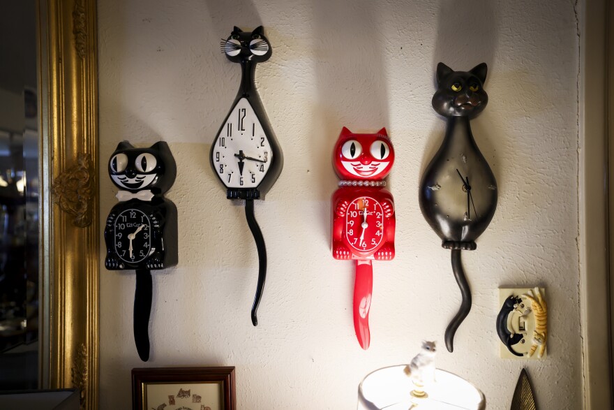 Cat shaped clocks will be on sale at the ‘The Crazy Cat Lady Purrrge’ organized by Junk in the Truck DFW in Arlington.