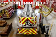 A Dallas Fire-Rescue ladder truck pictured at Fire Station 36, Thursday, Jan. 22, 2026, in...
