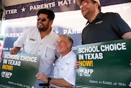 Governor Greg Abbott hosts a tailgate at the First Dallas Academy football game. Abbott met...