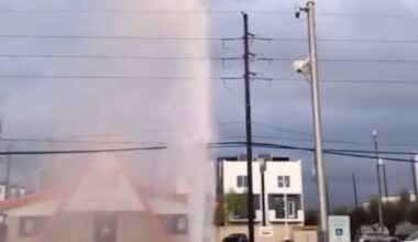 Water spewing into air after water main break during Houston winter storm