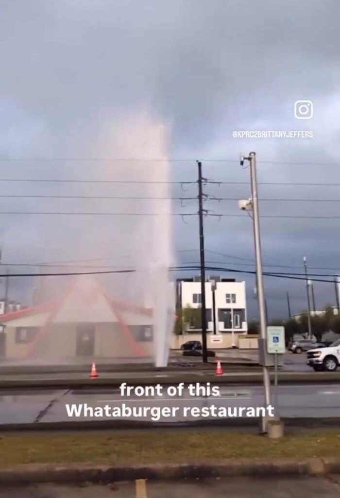 Water spewing into air after water main break during Houston winter storm