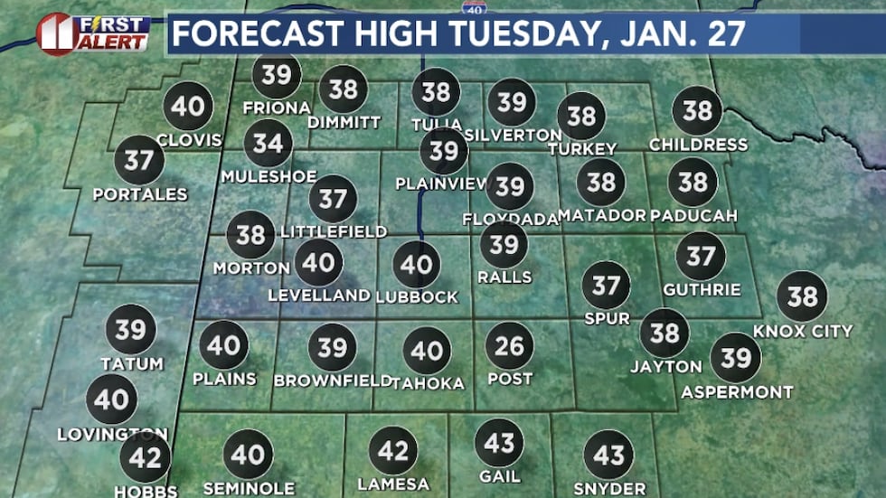 Forecast high temperature Tuesday