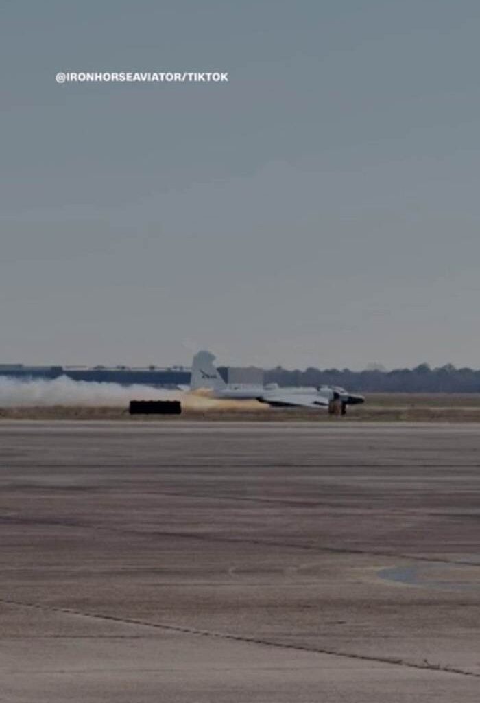 NASA aircraft makes belly landing at airport in Houston
