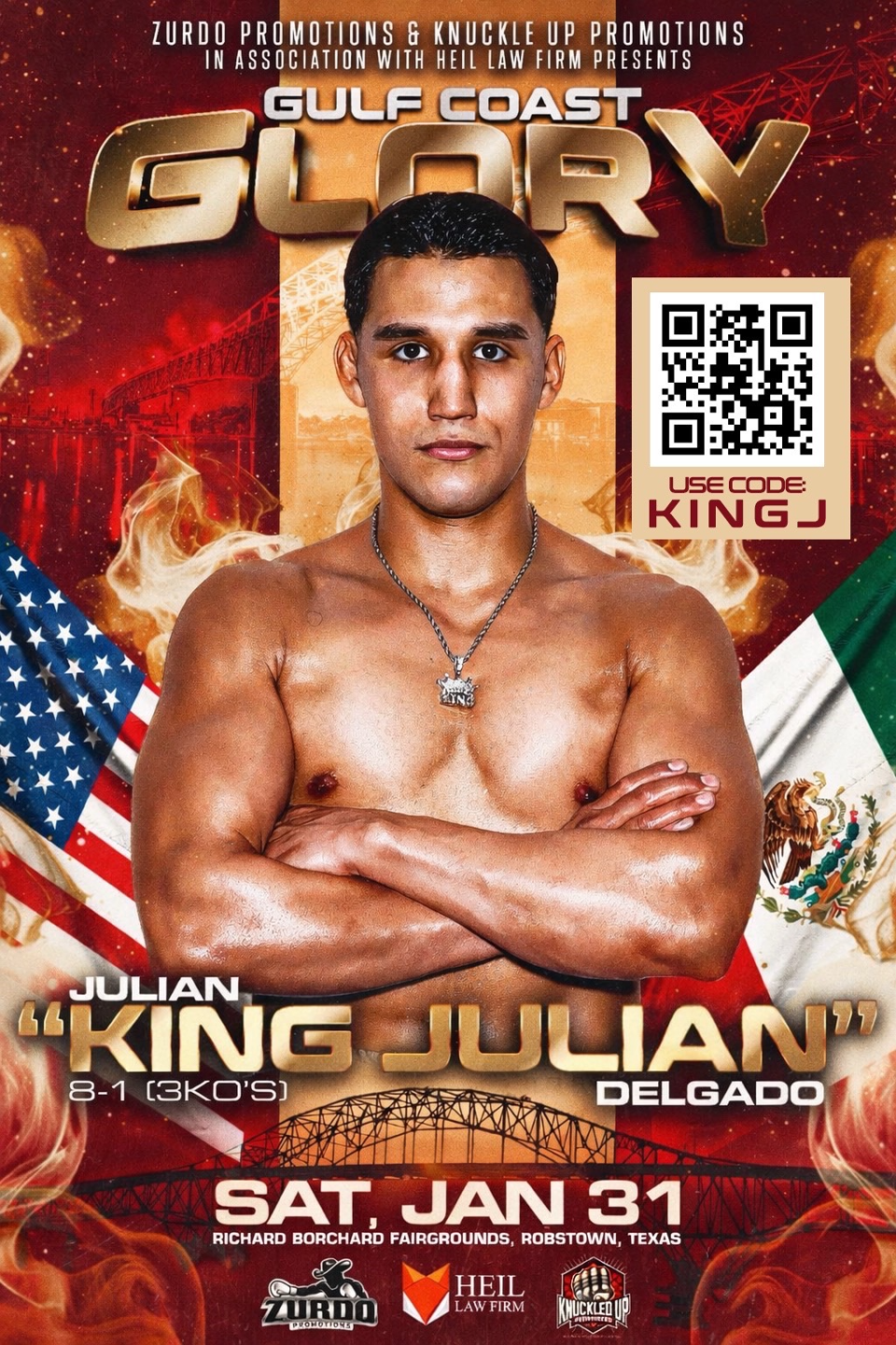 Julian Delgaod, Gulf Coast Glory 2026 boxing poster