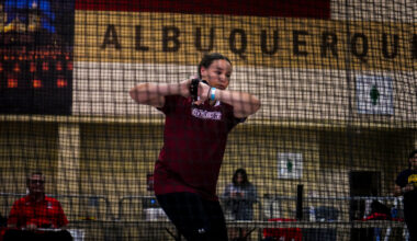Aggie thrower Alesha Lane competes in the weight throw.