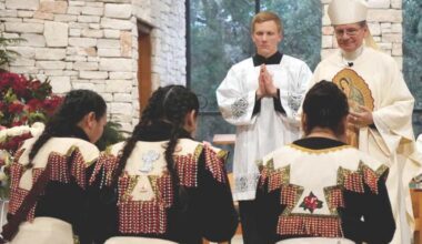Archbishop Gustavo García-Siller of San Antonio blesses matachine dancers during a celebration on the feast of Our Lady of Guadalupe. He said he believes that Hispanics, immigrants especially, will help bring new life into the Church.