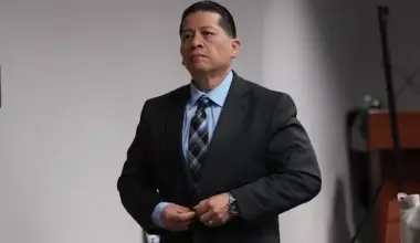 Former Uvalde school district police officer Adrian Gonzales leaves the courtroom during a break at the Nueces County Courthouse in Corpus Christi, Texas, Tuesday, Jan. 6, 2026.