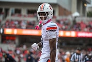 Auburn wide receiver Cam Coleman (8) celebrates after making a touchdown catch against...