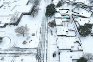 A neighborhood is covered in snow on Thursday, Jan. 9, 2025, in Plano. A winter storm is...