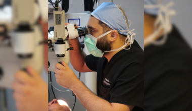 Dr. Shehz examining a patient's eye