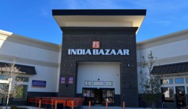 Exterior of a building featuring India Bazaar signage.