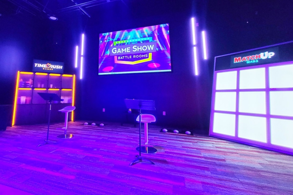 An image of the inside of one of the game show rooms.