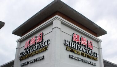 Exterior of a building featuring Kirin Court signage.
