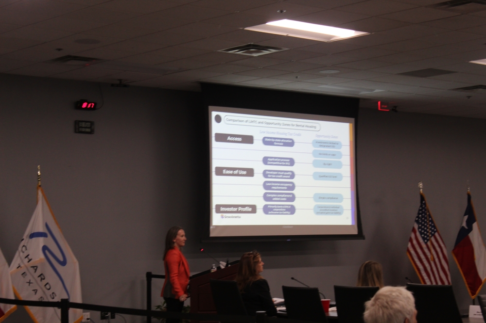 Grow America field director Maureen Milligan presented several housing strategies to City Council on Jan. 12. (Isabella Zeff/Community Impact)