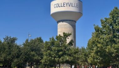 A Colleyville water tower on a sunny day