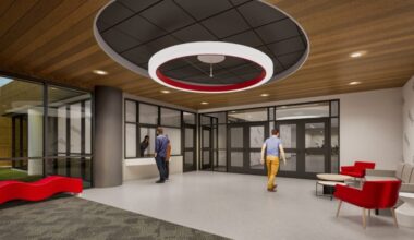 Rendering of redesigned entryway to Curtis Middle School