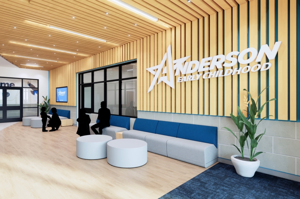 Rendering of Anderson Early Childhood School's entrance and lobby