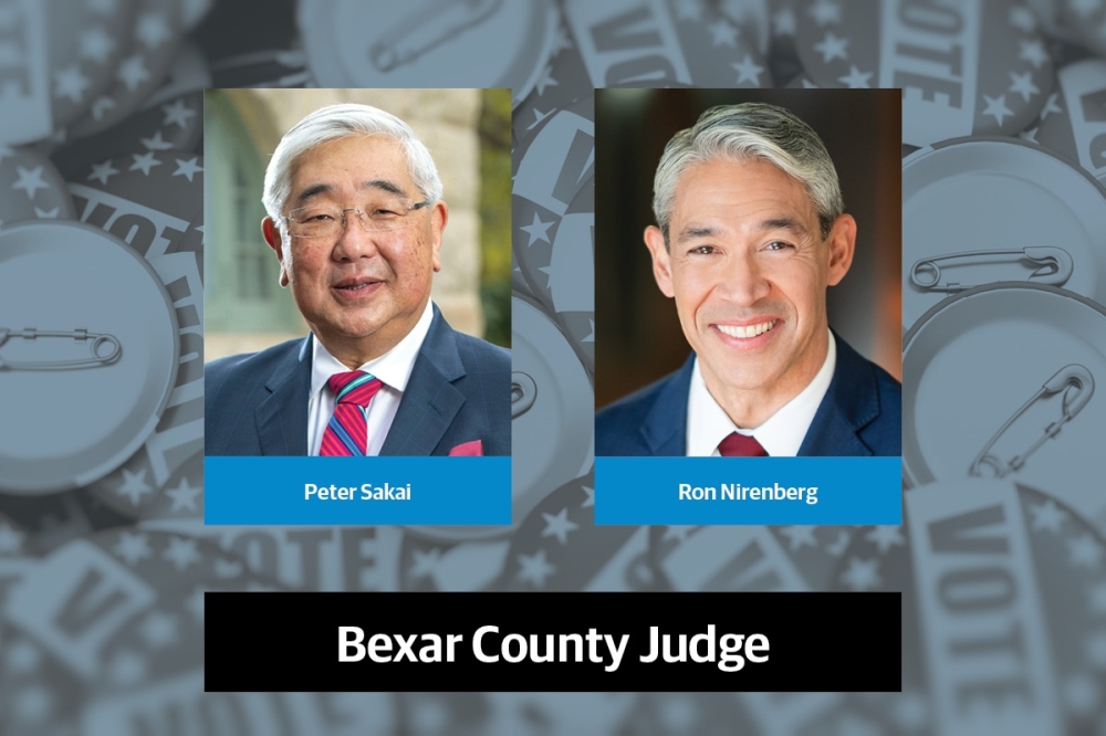 Incumbent Peter Sakai and former San Antonio Mayor Ron Nirenberg are running for Bexar County judge in the March 3 Democratic primary. (Community Impact staff)