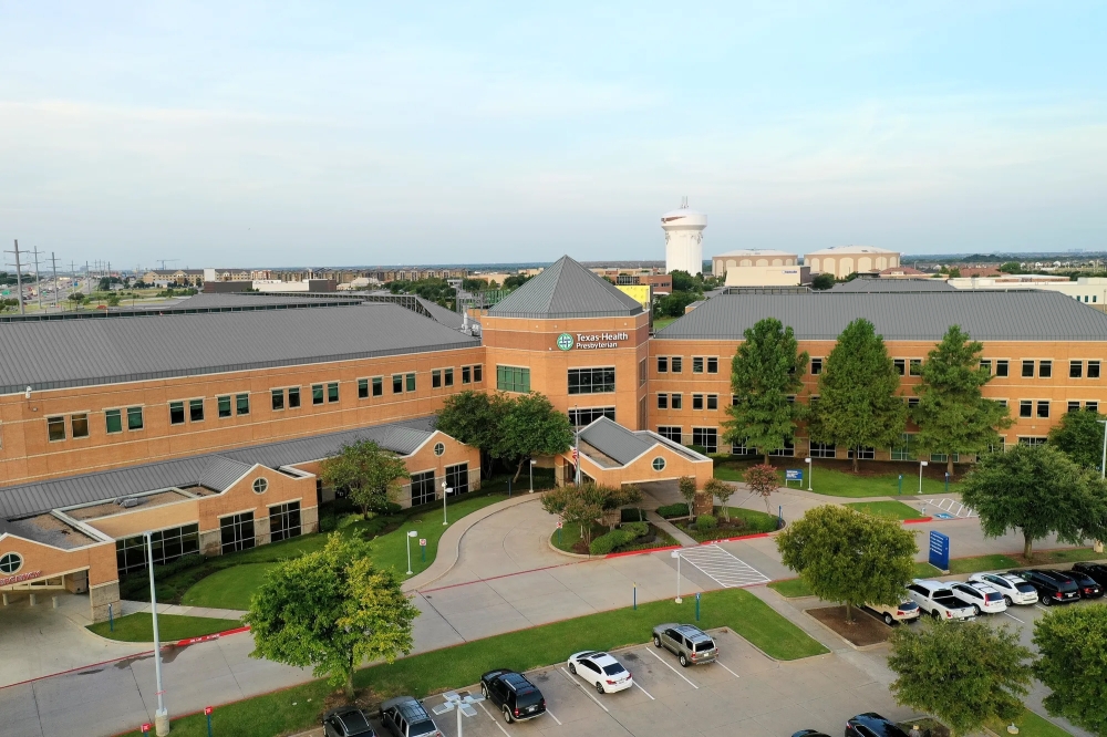Texas Health Presbyterian Hospital Allen front entrance aerial view