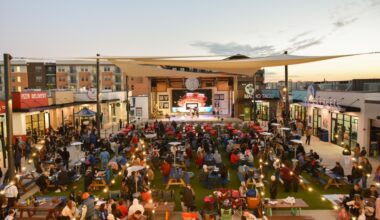Aerial view of people at The Hub