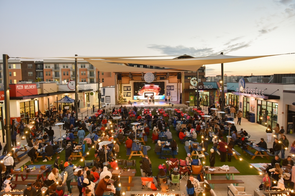 Aerial view of people at The Hub