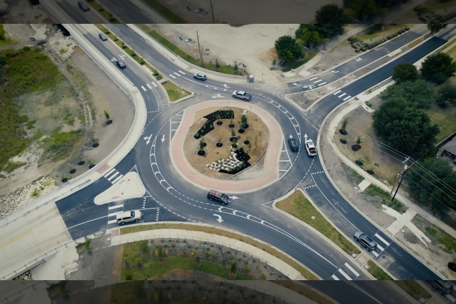 Kelly Lane has undergone several phases of improvement over the past few years. Pictured is a roundabout constructed during Phase 2. (Courtesy city of Pflugerville)