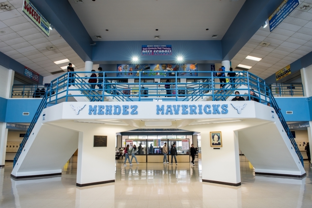 The inside foyer of Mendez Middle School