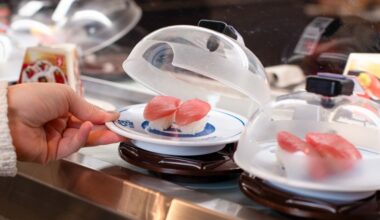Dishes at Kura Revolving Sushi Bar are served on a revolving conveyor belt. (Courtesy Kura Revolving Sushi Bar)