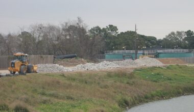 Restoration begins along a channel near 7210 Huffmeister Road, Houston, to support slope stabilization. (Sarah Brager/Community Impact).