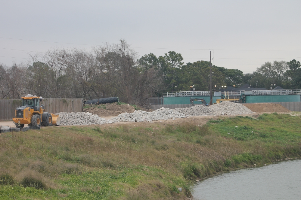 Restoration begins along a channel near 7210 Huffmeister Road, Houston, to support slope stabilization. (Sarah Brager/Community Impact).