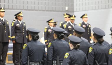 Former Houston Police Department Chief Troy Finner oversees the graduation ceremony of a class of new HPD cadets. (Community Impact staff)