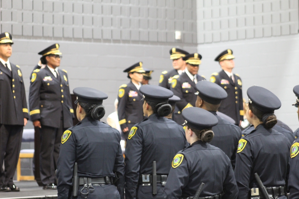 Former Houston Police Department Chief Troy Finner oversees the graduation ceremony of a class of new HPD cadets. (Community Impact staff)