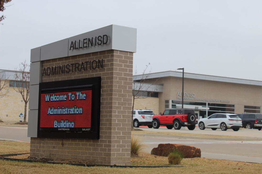 Image of the Allen ISD Administration sign at 610 E. Bethany Drive in Allen.