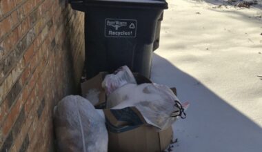A Fort Worth recycling and trash can on Jan. 26, 2026.