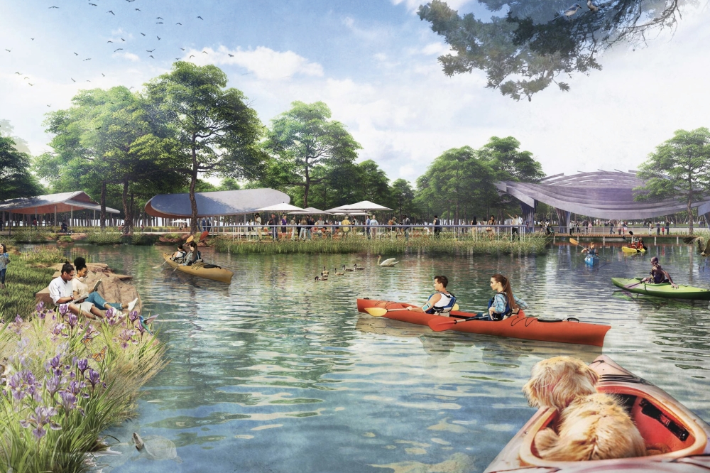 Civic Park, the first phase of construction at Grand Park, will include a pond big enough for water sports like kayaking. (Rending courtesy city of Frisco)