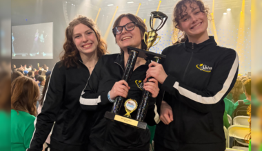 Time to Shine Performing Arts senior team members posing with trophy