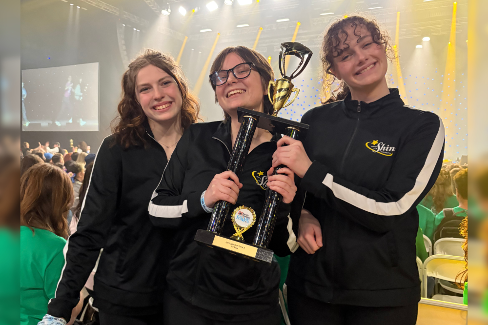 Time to Shine Performing Arts senior team members posing with trophy
