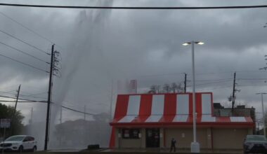 Water main break outside Houston Whataburger near Chimney Rock, Westheimer