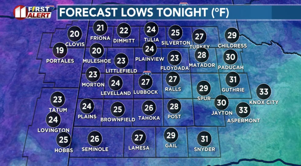 Not as cold tonight, with lows near average for the time of year.