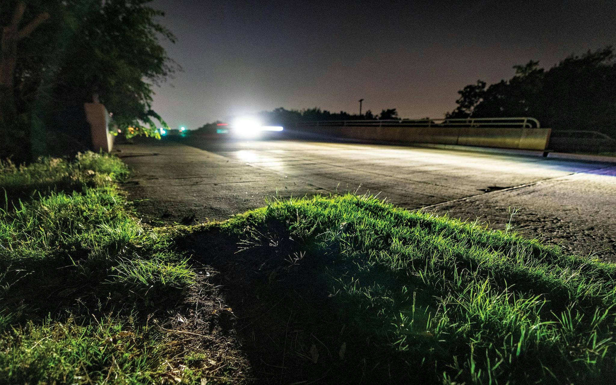 June 1 12:18 A.M. The sidewalk comes to an abrupt end at the line where Dallas gives way to Carrollton along Midway Road.  