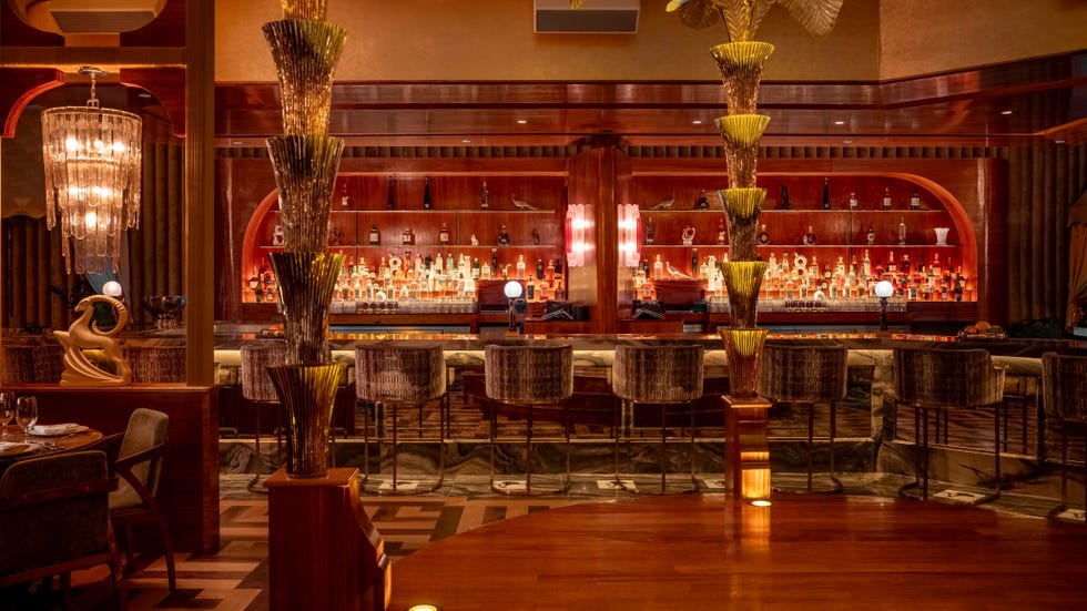 Interior of a sophisticated bar with an elegant design.