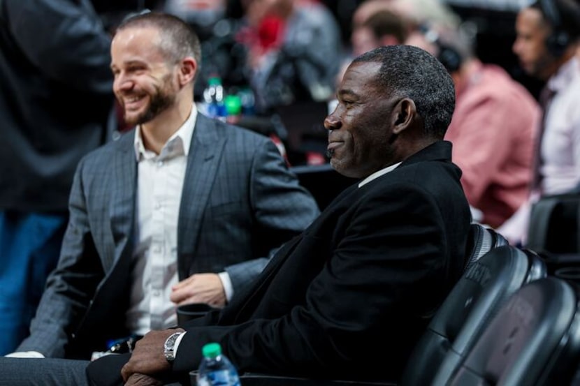 Dallas Mavericks co-interim general managers Matt Riccardi (left) and Michael Finley at a...
