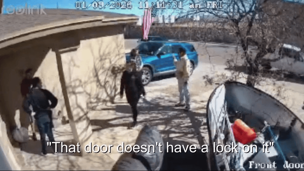 Surveillance footage of YISD security guard admitting a door on Desertaire's campus does not have a lock on it. (Credit: Moises Sosa)