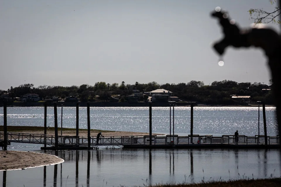 A water spout drips at a day-use site at Lake Corpus Christi State Park in Mathis on March 11, 2025.