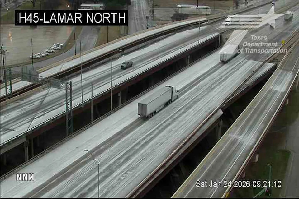 Icy roads in the Dallas area on January 24, 2026, amid the Texas winter and ice storm. (Courtesy of TxDOT)