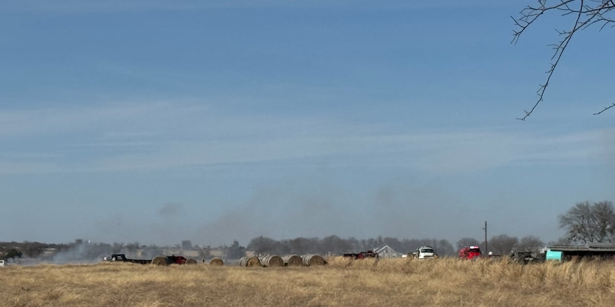 Firefighters battle grass fire near Lorena, Texas